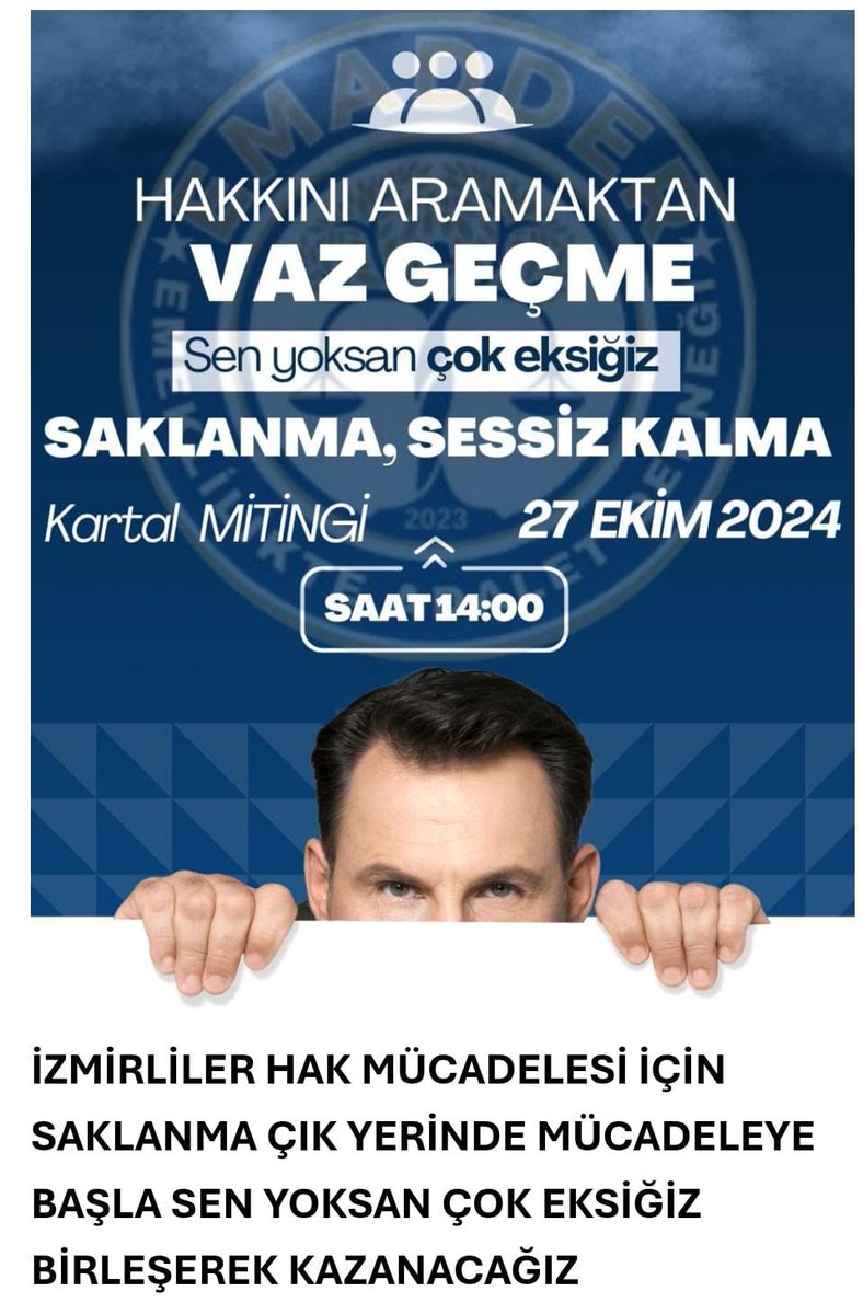 <a href="/EmadDernegi/">EMEKLİLİKTE ADALET DERNEĞİ ⚖️</a> İzmir Temsilciliği olarak 3 otobüs ile ,Kartal mitingimize geliyoruz 
Tabi bu imkanı bize sağlayan 
Arka plandaki kahramanlarımızı unutmak doğru olmaz
Her konuda desteğini esirgemeyen CHP İzmir İl başkan yardımcısı Sayın Zeki Çağın'a <a href="/zekzeki85/">Zeki Çağın</a>.
Otobüsleri hiç