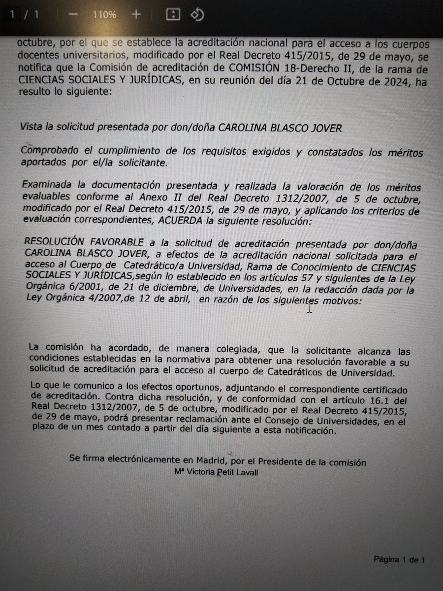 Comparto mi acreditación como catedrática de Universidad. Muy feliz!