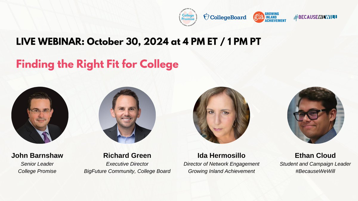 🚨 Time has been updated 🚨
At #CollegePromise, we believe every student deserves access to postsecondary education and a pathway to a rewarding career. Join the conversation on October 30th at 4PM ET / 1PM PT for webinar on finding the right college fit!

Link in the comments ⬇️