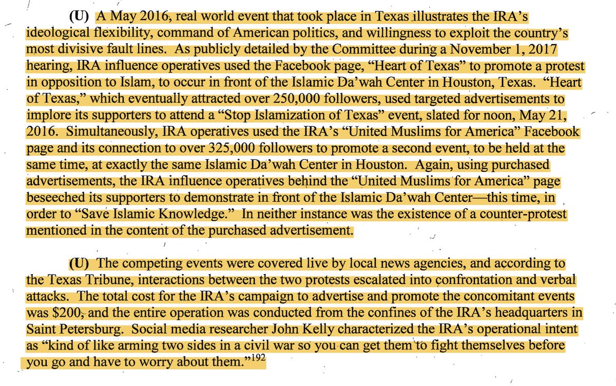 Andrew S. Weiss (@andrewsweiss) on Twitter photo US intelligence agencies warned today Russia is trying to foment post-election violence:
Please don't forget: Russian actors on Facebook in 2016 triggered a clash between anti-Islam demonstrators and American Muslims in Houston.
intelligence.senate.gov/sites/default/…
texastribune.org/2017/11/01/rus… US intelligence agencies warned today Russia is trying to foment post-election violence:
Please don't forget: Russian actors on Facebook in 2016 triggered a clash between anti-Islam demonstrators and American Muslims in Houston.
intelligence.senate.gov/sites/default/…
texastribune.org/2017/11/01/rus…