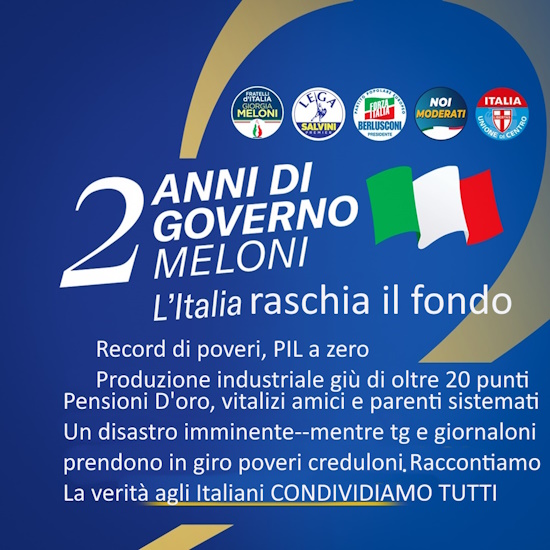 gladiatoremassi's tweet photo. Non credete alla propaganda #meloniana non fatevi prendere in giro. Bisogna reagire, sperando questa gente ci faccia votare al più presto. Io condivido questo messaggio. Condividiamo tutti per il ben del nostro Popolo. #Disastromeloni #GovernoDiCialtroni #GovernoDelMale #WConte https://t.co/ZaoNIkq8A0