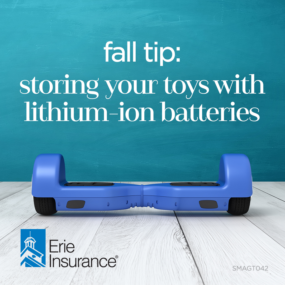 If you're planning to store your electric scooters, hoverboards or e-bikes inside this fall and winter, you'll want to store them in a safe place to avoid the possibility of a lithium battery fire. Read ERIE's tips here: erieinsurance.com/blog/lithium-i…