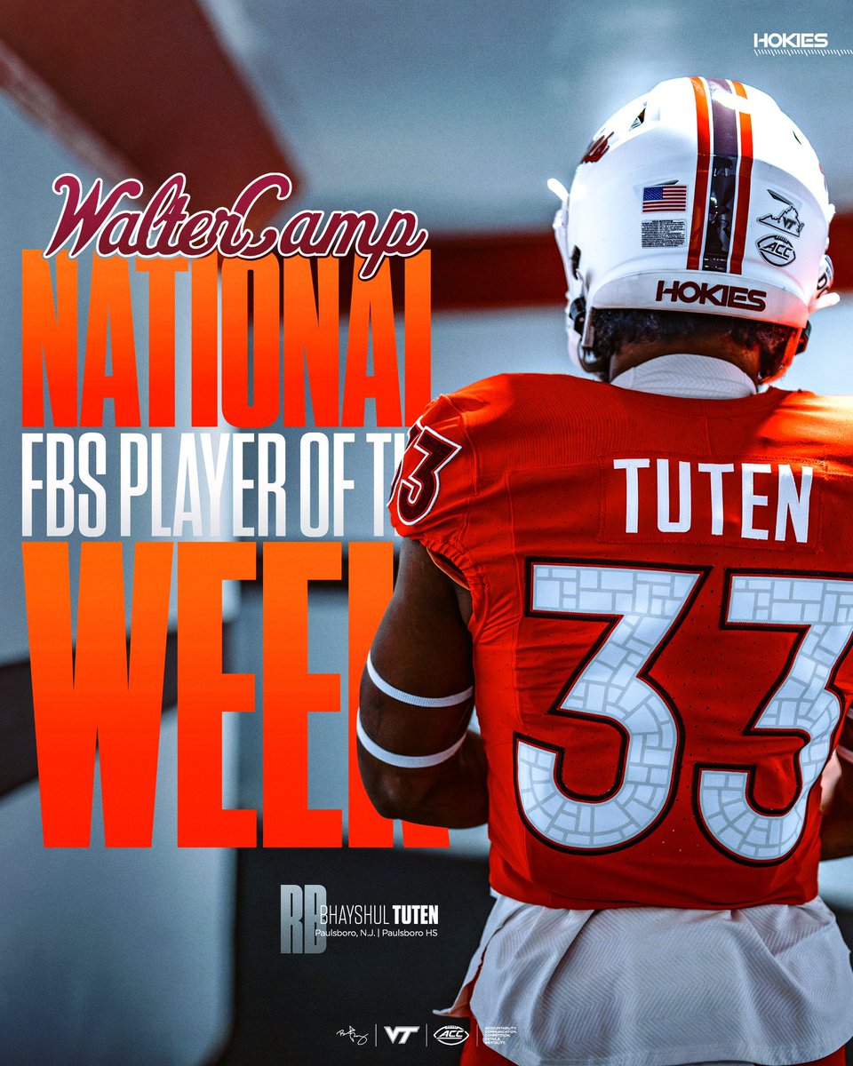 Virginia Tech Football (@hokiesfb) on Twitter photo Best in the Country π€
<a href="/bhayshul/">Bhayshul Tuten</a> has been named the πππ₯πππ« πππ¦π© National FBS POTW π
#ThisIsHome | <a href="/WalterCampFF/">Walter Camp Football</a> Best in the Country π€
<a href="/bhayshul/">Bhayshul Tuten</a> has been named the πππ₯πππ« πππ¦π© National FBS POTW π
#ThisIsHome | <a href="/WalterCampFF/">Walter Camp Football</a>