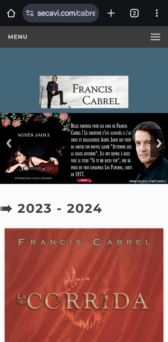 InfosSecavi's tweet photo. Francis Cabrel a enregistré un duo en espagnol avec @agnesjaoui une façon de retrouver @cabrelfrancis https://t.co/T6y1On3eN3 https://t.co/1DvO6r4AUX