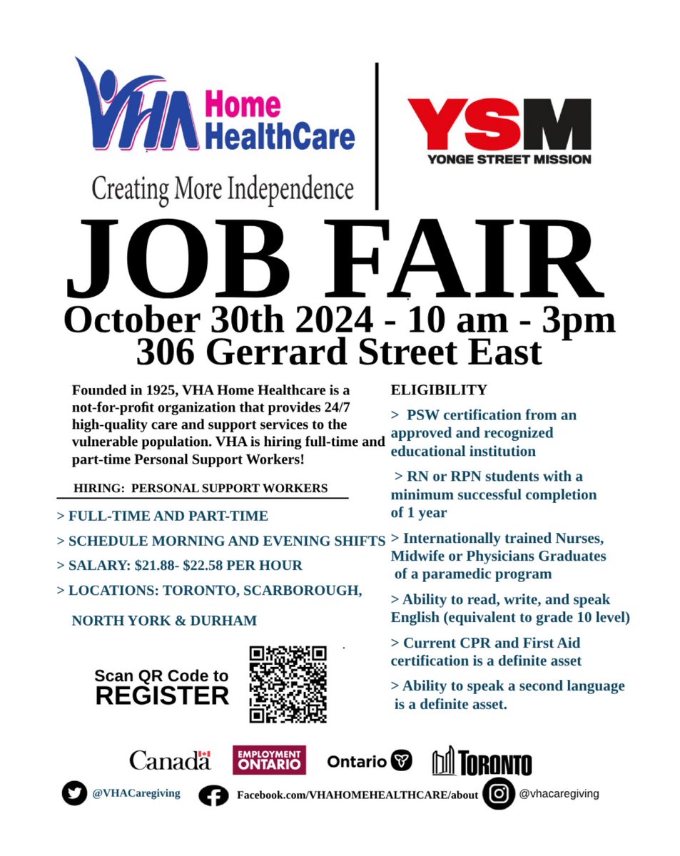 Join us for a Healthcare Job Fair! Discover exciting opportunities, connect with talent and learn more about available positions.

Date: October 30
Time: 1:00 - 3:00 pm

This event is open to pre-registered attendees only. Please register by October 24 by scanning the QR Code.