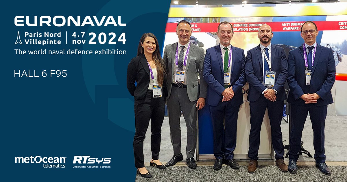 MetOcean Telematics (@metoceant) on Twitter photo MetOcean is heading to <a href="/SalonEuronaval/">EURONAVAL</a> in two weeks! โ๏ธ We're excited to be partnering with <a href="/rtsys_/">RTSYS - Underwater Acoustics & Drones</a> at the show, where we'll be showcasing our latest Iridium-powered defence solutions. ๐ฐ๏ธ
Drop by Booth F95 to visit Tony, Amanda, and the fantastic RTSYS team. See you there! ๐ MetOcean is heading to <a href="/SalonEuronaval/">EURONAVAL</a> in two weeks! โ๏ธ We're excited to be partnering with <a href="/rtsys_/">RTSYS - Underwater Acoustics & Drones</a> at the show, where we'll be showcasing our latest Iridium-powered defence solutions. ๐ฐ๏ธ
Drop by Booth F95 to visit Tony, Amanda, and the fantastic RTSYS team. See you there! ๐