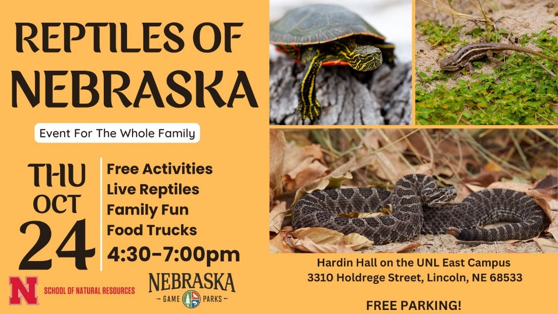 Dennis will love this! 🐍🐢🦎
Check out the Reptiles of Nebraska on October 24, 4:30 - 7:00 PM at Harden Hall (33rd &amp; Holdrege)
Free Activities|Family Fun||Live Reptiles|Food Trucks #NEBEXT #BYFUNL #naturenevercloses #IANR #NEBpublicmedia #BYFGarden #landscape #BYFCritters