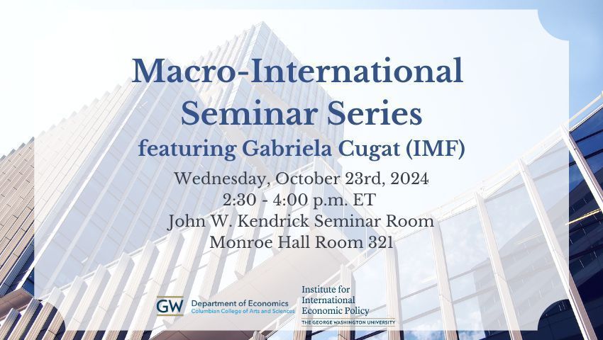 IIEP at GWU (@iiepgw) on Twitter photo TOMORROW: Economist <a href="/GMCugat/">Gaby Cugat</a> (IMFNews) joins us & GWUEconomics to present her paper, "Do Capital Inflows Spur Technology Diffusion? Evidence from a New Technology Adoption Index," on Wednesday, Oct. 23 at 2:30pm ET. We hope to see you there!
RSVP ➡️ buff.ly/4dUC5uT TOMORROW: Economist <a href="/GMCugat/">Gaby Cugat</a> (IMFNews) joins us & GWUEconomics to present her paper, "Do Capital Inflows Spur Technology Diffusion? Evidence from a New Technology Adoption Index," on Wednesday, Oct. 23 at 2:30pm ET. We hope to see you there!
RSVP ➡️ buff.ly/4dUC5uT
