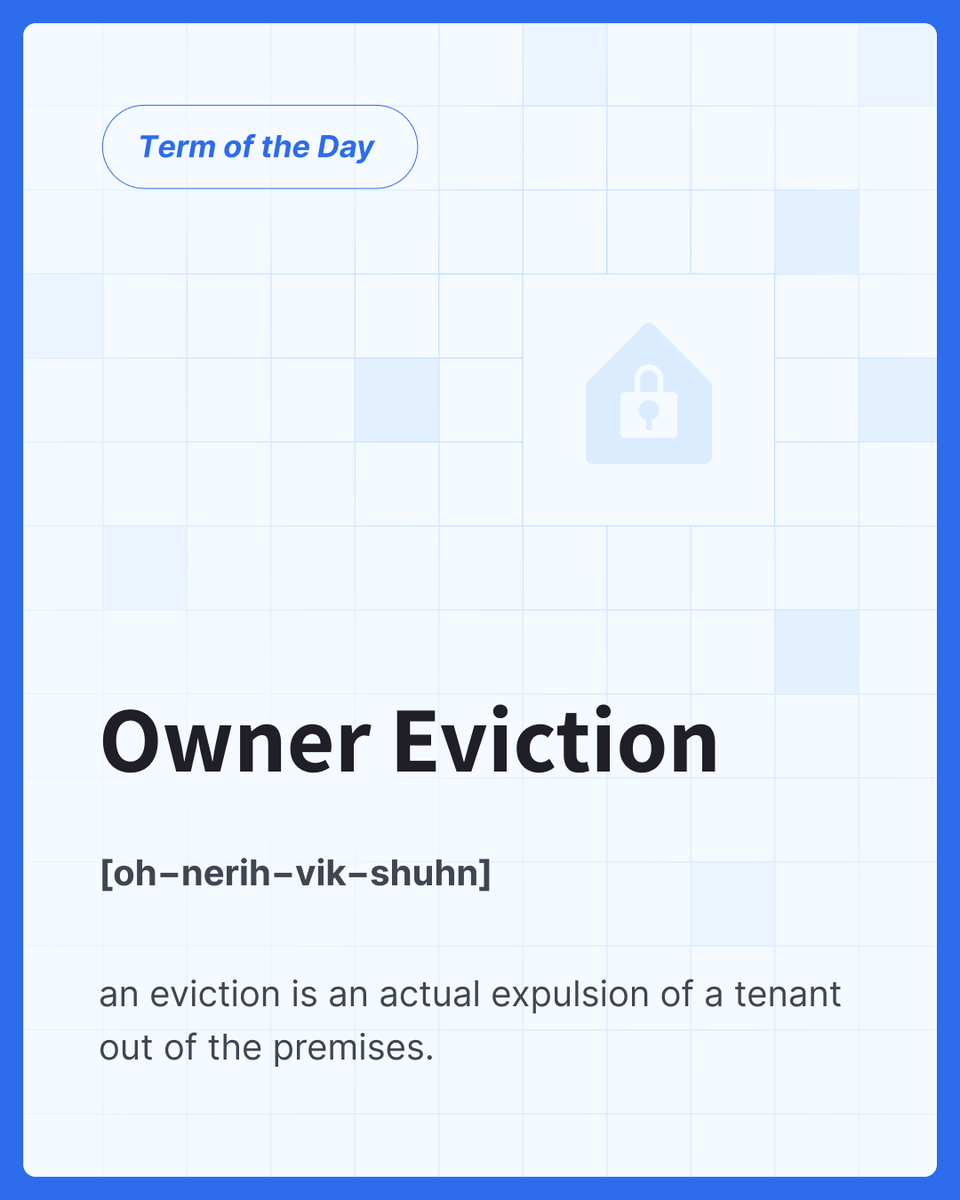 dataflik_'s tweet photo. 🔍 Glossary Spotlight: Owner Eviction

An eviction is the removal of a tenant from a property, requiring the landlord to have good cause for the action.

#realestateinvesting #tenantrights #landlordtips https://t.co/8HoJUqF4db