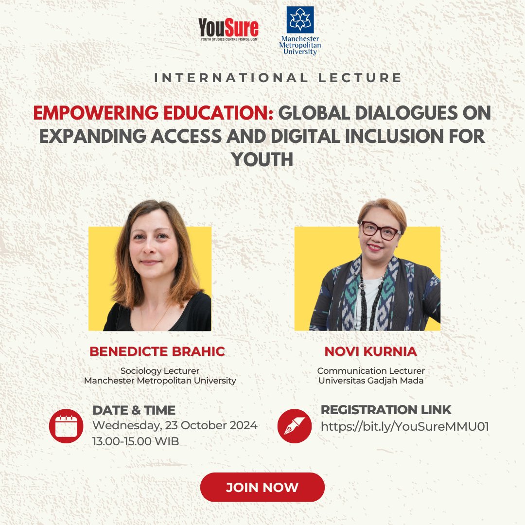 Sociology and Criminology at Man Met (@manmetcrimsoc) on Twitter photo Manchester Metropolitan University goes global! 🌍
Good luck to Dr Benedicte Brahic, Professor Hannah Smithson and Kevin Wong, who are taking part in the National Youth Day events organised by <a href="/yousurefisipol/">YouSure FISIPOL UGM</a> at the University of Gadjah Mada in Yogyakarta, Indonesia this week!🌟 Manchester Metropolitan University goes global! 🌍
Good luck to Dr Benedicte Brahic, Professor Hannah Smithson and Kevin Wong, who are taking part in the National Youth Day events organised by <a href="/yousurefisipol/">YouSure FISIPOL UGM</a> at the University of Gadjah Mada in Yogyakarta, Indonesia this week!🌟