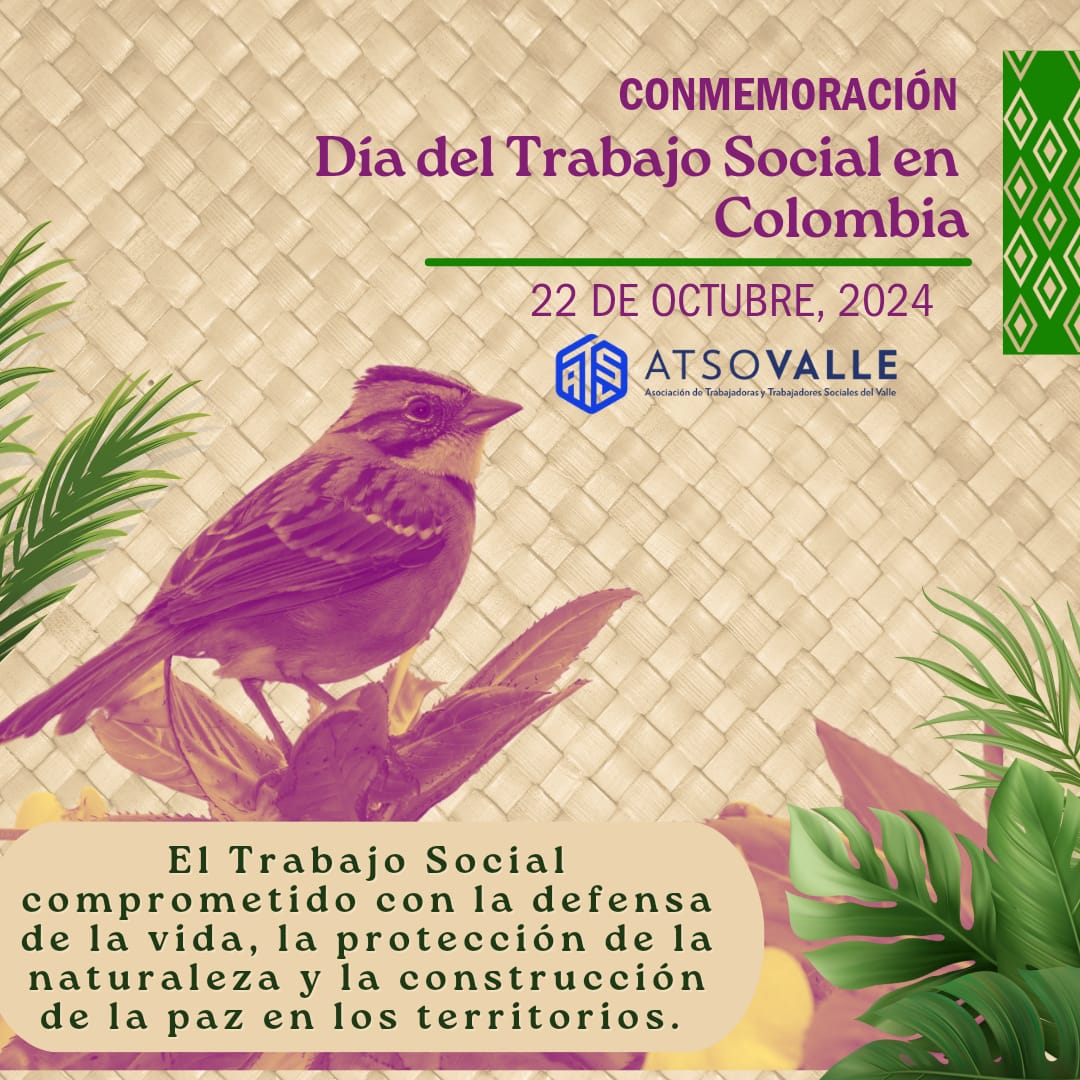 atsovalle's tweet photo. Conmemoramos nuestra profesión y su lucha por la transformación social y todas las formas de vida.
Invitamos a seguir fortaleciendo el Trabajo Social en Colombia y los procesos que se gestan alrededor de la actualización normativa de la Ley 53 de 1977. #22deOctubre #TrabajoSocial https://t.co/0ZxxiwYqkY
