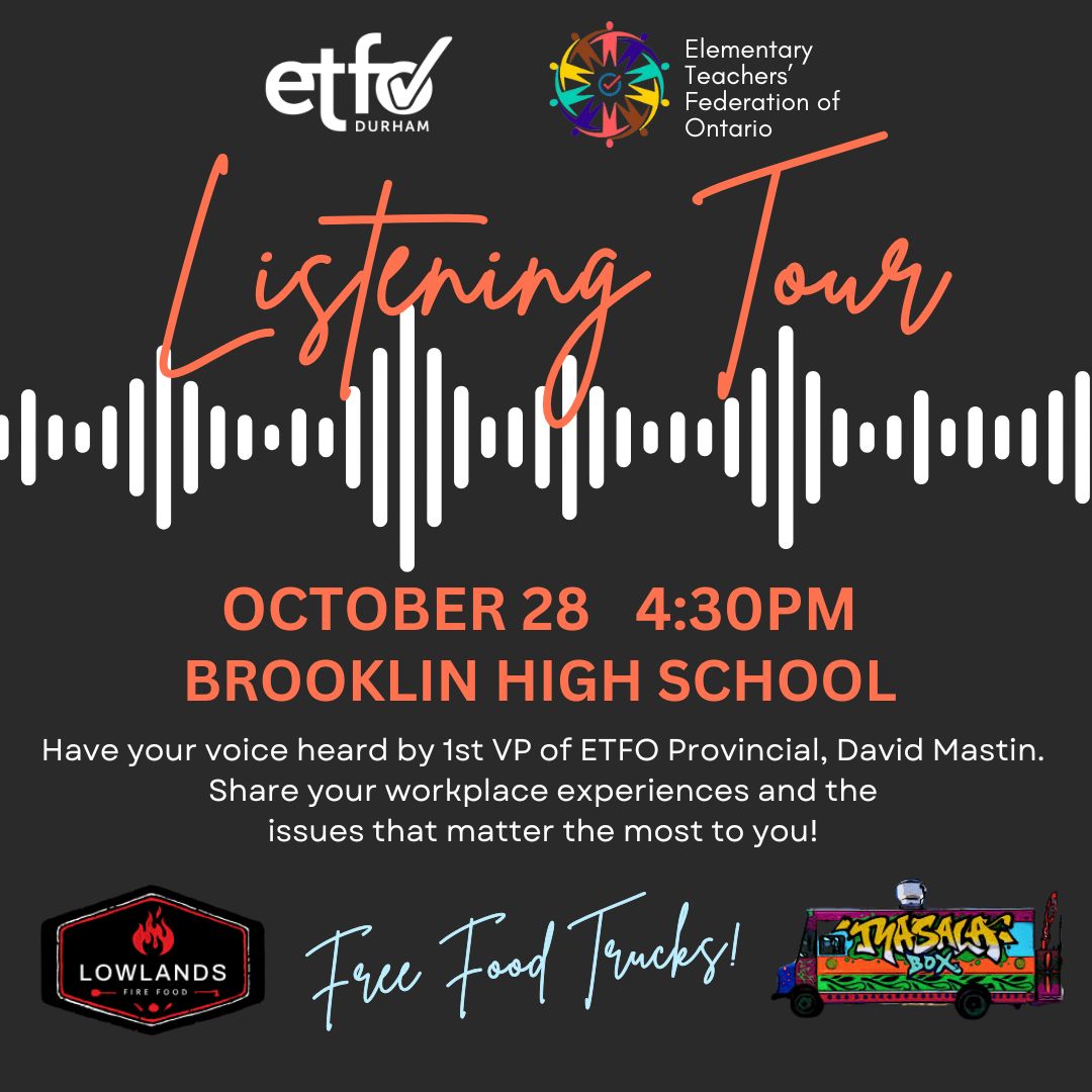 ETFO Durham Local (@durhametfo) on Twitter photo All #ETFO members in Durham are welcome to join us as we talk to <a href="/dmastin55/">david mastin</a>, ETFO first VP, about all things education related! Come for the free food - stay for the great convos!
Check your personal email for registration details! All #ETFO members in Durham are welcome to join us as we talk to <a href="/dmastin55/">david mastin</a>, ETFO first VP, about all things education related! Come for the free food - stay for the great convos!
Check your personal email for registration details!