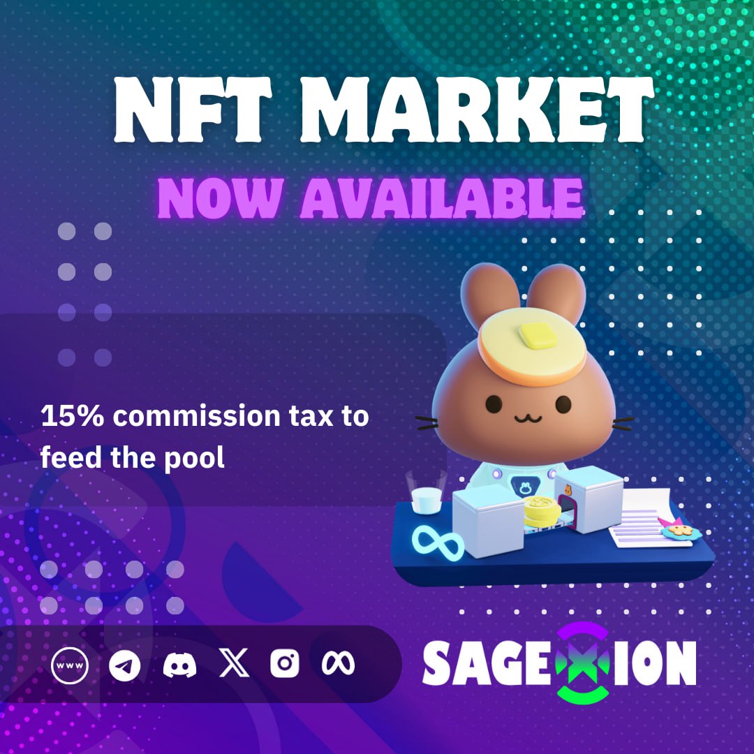 We are pleased to announce our NFT Market , where you can buy and sell memes 😂 and all types of assets belonging to Sagexion or its associates.

The market has a 15% commission fee 💰 that is deducted from the tokens to be received by the seller.

app.sagexion.com/#/marketplace

#Bnb