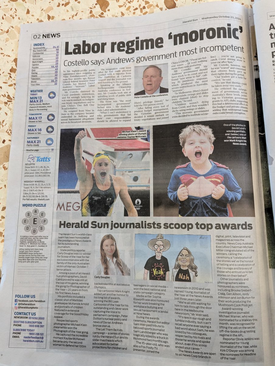 edwinabyrne's tweet photo. NewsCorp held a NewsCorp awards and then dedicated a page in all mastheads to celebrate that NewsCorp won. #welldoneangus https://t.co/HYxnIzKBkR