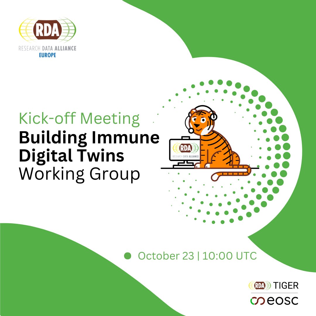 Finally,  our kick-off meeting will occur on Wednesday, 23rd October, 10:00 – 11:00 UTC. The meeting link is available here: zoom.us/j/98267040804?…
 #RDA, #ImmuneDigitalTwins, #Models, #HumanImmuneResponse