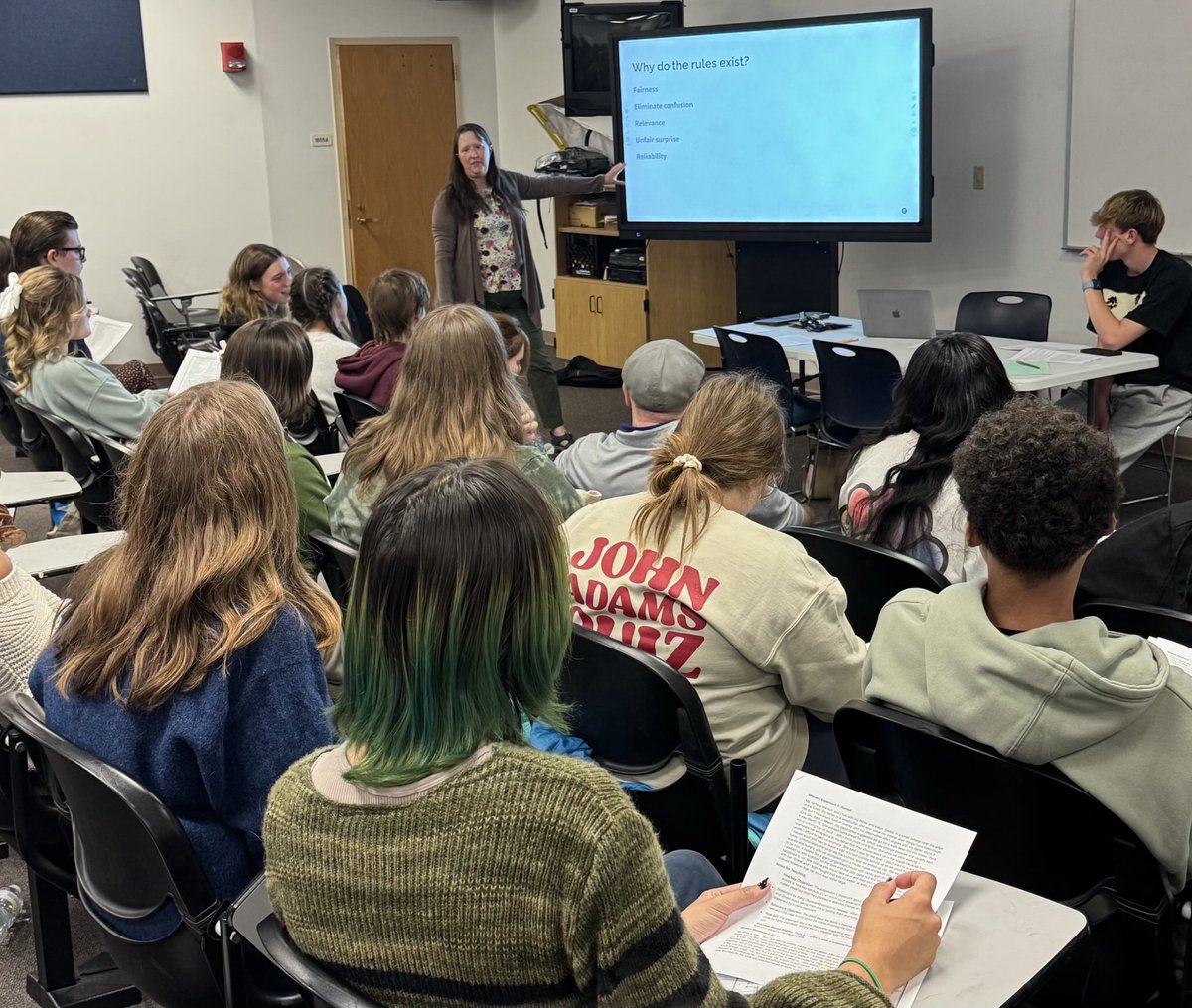 Tonight, we held Workshop #3 for new mock trial members. Special speaker Mrs. Moody spoke on the rules of evidence using the fairy tale of Hansel and Gretel. 

The new case will be released Friday and formal practices (M/W 6:30-8:30) begin next week! Go, Legal Eagles! 🦅