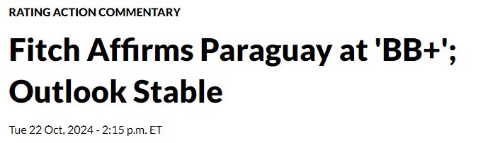 Una de las mejores calificadoras: Fitch 

NO CONCEDE EL GRADO DE INVERSION A PARAGUAY

El problema: EL CARTISMO

Citando:

Gobernanza DÉBIL
BAJA base de INGRESOS
Mercado de capital local POCO PROFUNDO
VULNERABLE a cambios climáticos

Y POR SUPUESTO, CLARO QUE SI, COMO QUE NO,