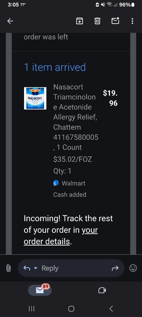 MissJoSC's tweet photo. @WalmartInc @Walmart @walmarthelp #Walmart #WalmartDelivery #WalmartCash
Order# 2000125-12697189
Ordered Delivered but DID NOT RECEIVE the $4.00 in Walmart Cash yet. The Order was Delivered Yesterday but the $4. For the NASACORT Still hasn't been issued. https://t.co/tdWBbNjDQe