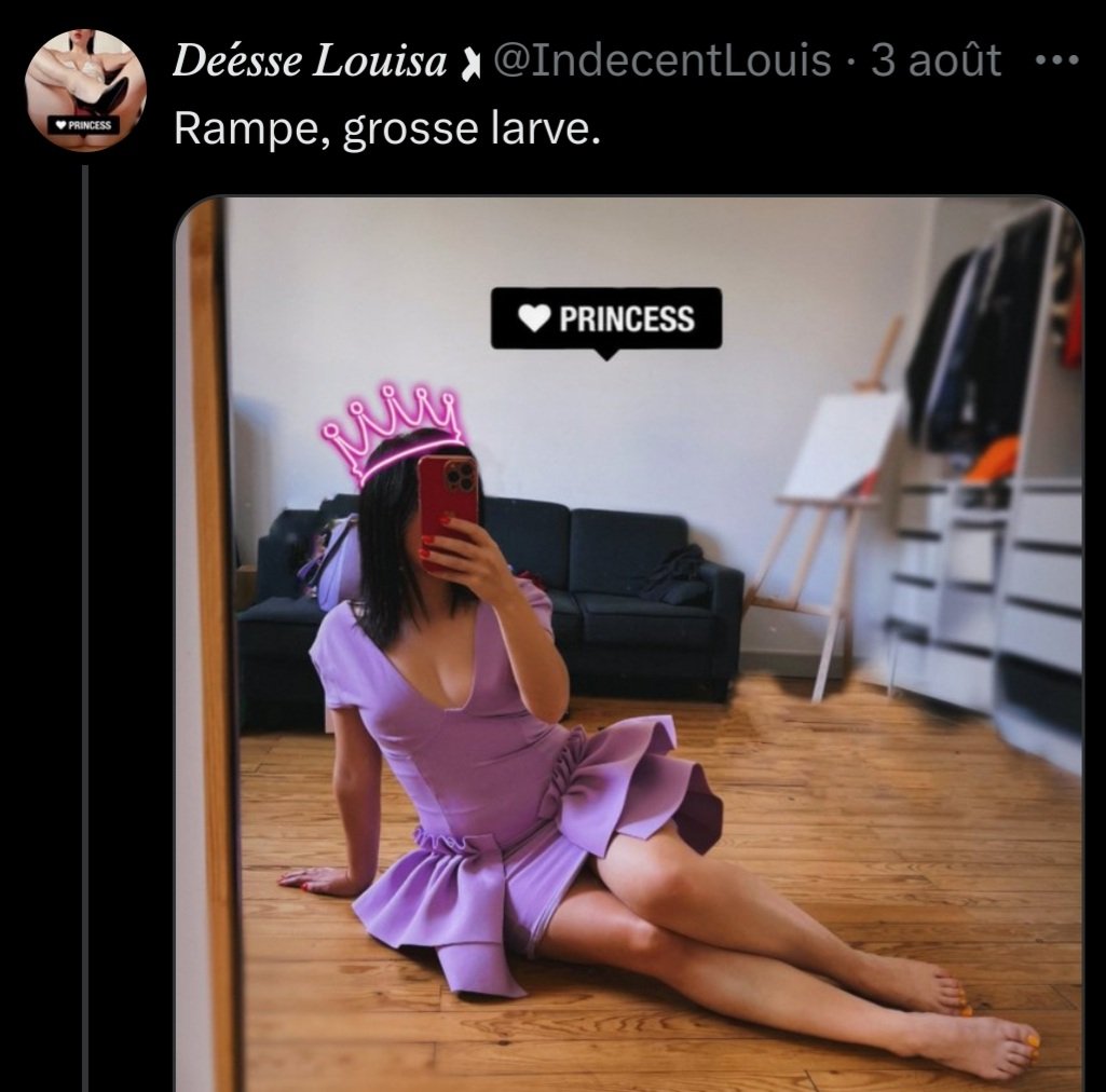 Nicolas_Issoire's tweet photo. Robe grotesque. Mais te traite tt de même pas de larve non.
Spoiler alert : en fait si t as raison.
Alors rampe, grosse larve. 
T es déjà par terre à attendre ton susucre après tt.

@IndecentLouisa 
#loulalarve
#mendiantemaispasdeesse
#findom https://t.co/94YNRaespD