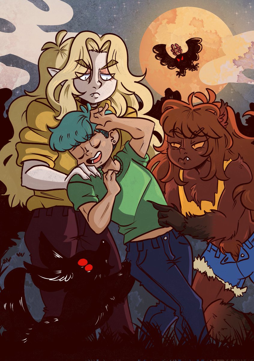 The newest cover for my #anthology #comic #jeanandclark #webtoon #Werewolf #Vampire #mothman