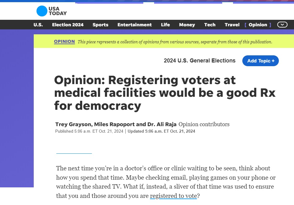 Alister Martin (@alisterfmartin) on Twitter photo “As former secretaries of state from opposing political parties and an emergency physician on the frontlines of healthcare, we have witnessed first hand how health and civics intersect.”  Today, <a href="/USATODAY/">USA TODAY</a>
spotlighted our work at <a href="/Vot_ER_org/">Vot-ER</a> leading the civic health movement in an “As former secretaries of state from opposing political parties and an emergency physician on the frontlines of healthcare, we have witnessed first hand how health and civics intersect.”  Today, <a href="/USATODAY/">USA TODAY</a>
spotlighted our work at <a href="/Vot_ER_org/">Vot-ER</a> leading the civic health movement in an