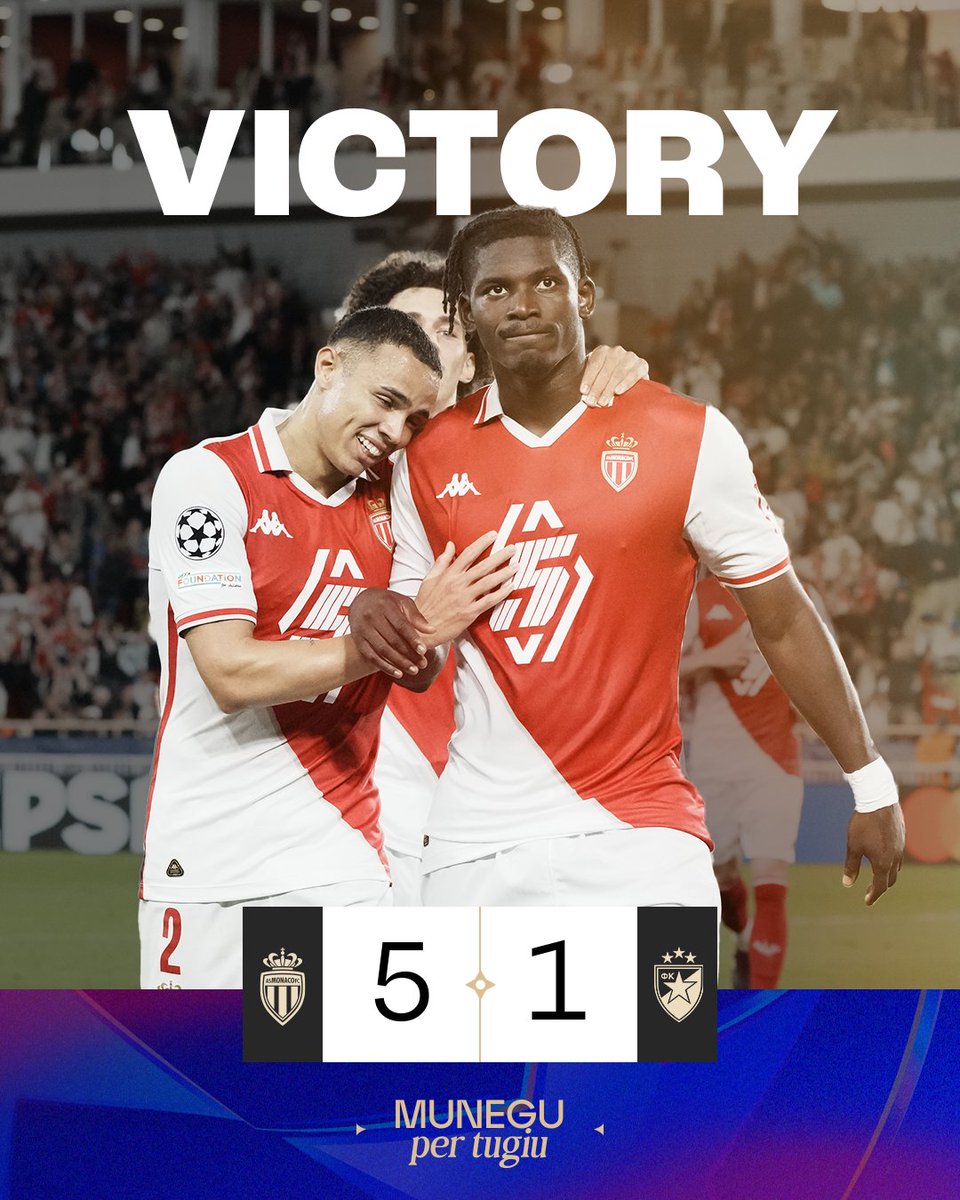 𝗩𝗜𝗖𝗧𝗢𝗜𝗥𝗘 😍✨

Une deuxième période de haut vol et l'AS Monaco signe un second succès en <a href="/ChampionsLeague/">UEFA Champions League</a> cette saison 🔝

𝗗𝗔𝗚𝗛𝗘 𝗠𝗨𝗡𝗘𝗚𝗨 🔴⚪️

5⃣-1⃣ #ASMFKCZ