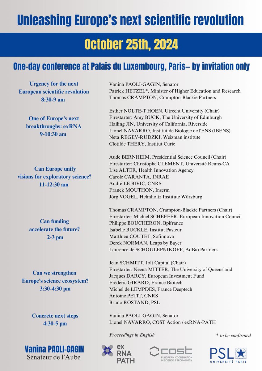 Excited to join "Unleashing Europe’s Next Scientific Revolution" at <a href="/Senat/">Sénat</a> to talk about how Europe can lead in #RNA innovation. Looking forward to discuss how startups, investors &amp; governments can strengthen European mRNA ecosystem - and how <a href="/sensible_bio/">Sensible Biotechnologies</a> can be a part of that.