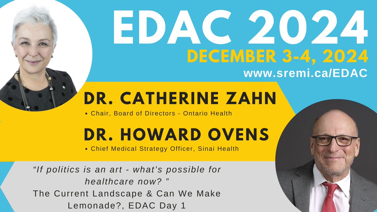 SREMI (@sremi_msh) on Twitter photo EDAC Day 1 will include a morning session from Dr. Catherine Zahn and Dr. Howard Ovens (<a href="/HowardOvens/">Howard Ovens</a>) on the the current political / health care climate and what it means for the future of emergency care in Ontario and Canada. EDAC Day 1 will include a morning session from Dr. Catherine Zahn and Dr. Howard Ovens (<a href="/HowardOvens/">Howard Ovens</a>) on the the current political / health care climate and what it means for the future of emergency care in Ontario and Canada.