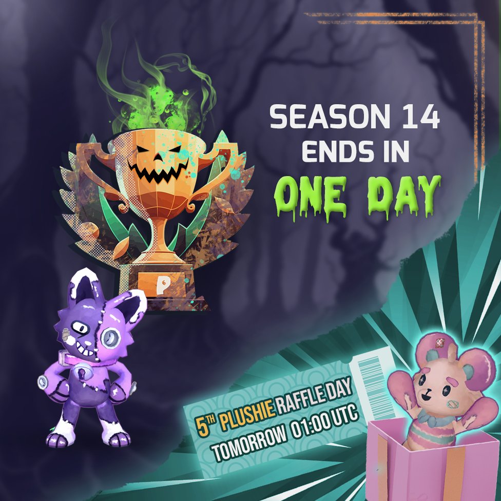 🎃 Season 14 tricks seal the curse tomorrow, as top OG Holders take the last spots for X Ultimate Brawl!

Treats are on 5th Plushie Raffle Day, tomorrow, at 01:00 UTC! Did you trade your points for tickets?

Check our 'rewards' channel on Discord: discord.gg/plushieguardia…