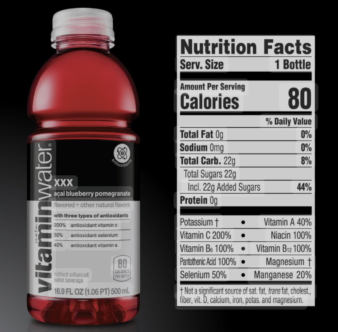 lilleest24's tweet photo. I drink VitaminWater’s “XXX” acai blueberry pomegranate flavor every day! It’s loaded with 200% Vitamin C, 50% Selenium, and 40% Vitamin A, along with other great vitamins. It’s my go-to for staying hydrated and getting extra antioxidants! #beh353 @beh353 🧃🙌 https://t.co/rXIqyfSgT6
