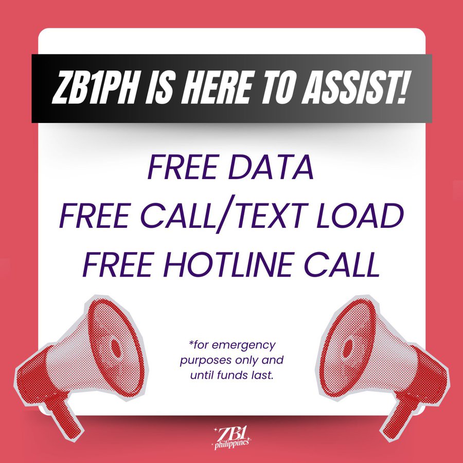 If anyone needs temporary data, text/call load, or needs to call a hotline due to Typhoon Kristine to reach out to loved ones or seek rescue, you may reach out to us, ZB1 Philippines, and we will try to assist you.  Please note that this assistance is for emergency purposes only.