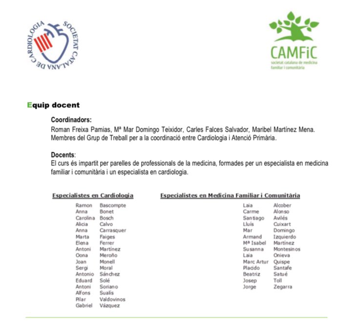 Ben aviat iniciarem la formació de formadors per difondre els Algorismes en Malalties del Cor als metges de família i infermeres de Catalunya. Una iniciativa de <a href="/catcardio/">Societat Catalana de Cardiologia</a> i <a href="/CAMFiC/">🌳CAMFiC</a> per millorar l’atenció compartida dels pacients amb cardiopaties
catcardio.cat/uploads/notici…