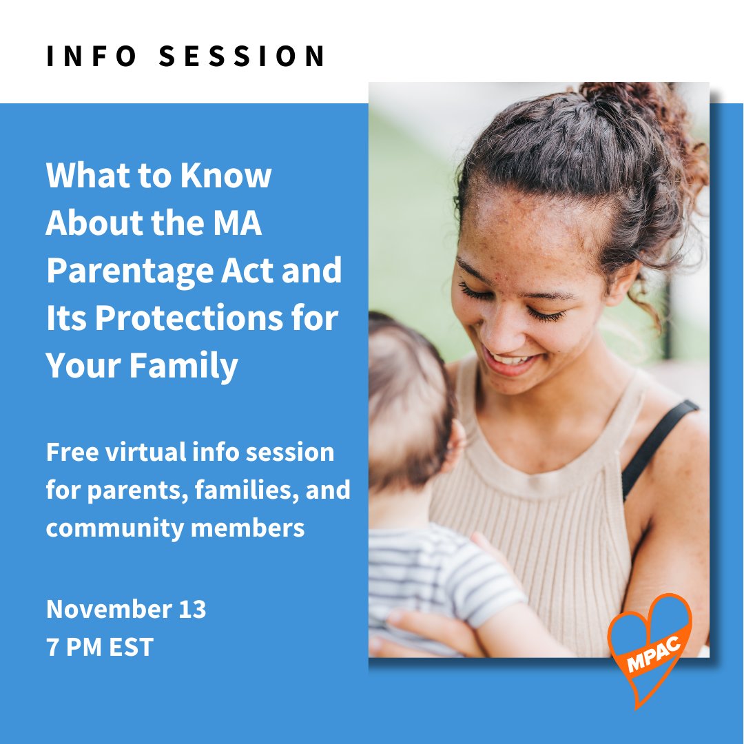Big changes are coming to parentage laws in Massachusetts! Join our free community webinar on 11/13 to learn how the #MassParentage Act's new protections could impact your family.

RSVP at GLAD.org/MPA-info-sessi… today!

#MAPoli