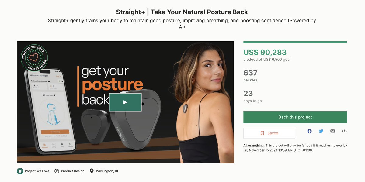 Str8Plus's tweet image. 🎉 Big News! 🎉

Our project Straight+ 

- Take Your Natural Posture Back has just hit $90,000 in funding and we’re only getting started! 🌟

Thank you for helping us reach 1400% of our goal 

– We couldn’t have done it without you! 🙏