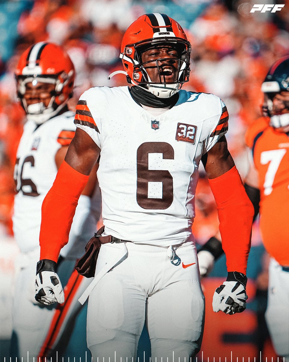 PFF_Browns's tweet image. The best run defense grade in Week 7:

Jeremiah Owusu-Koramoah - 94.2 💪