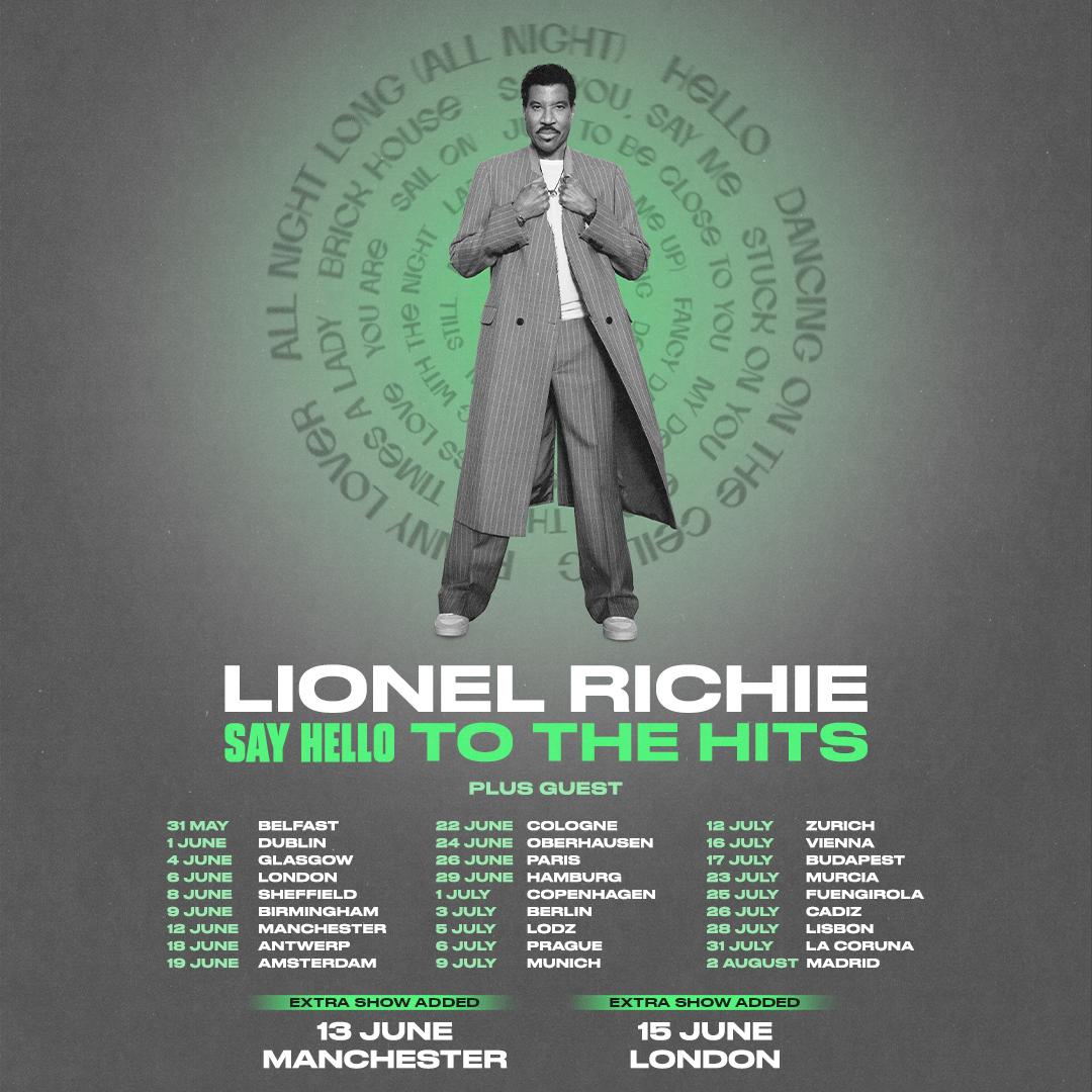 🚨 Due to demand we’re announcing two additional UK dates as part of my ‘Say Hello To The Hits’ tour next summer.

Tkts for these shows in Manchester (June 13) and London (June 15) are on sale Oct 25 at 10am BST.

Head to lionelrichie.com/shows for more info#SayHelloToTheHits