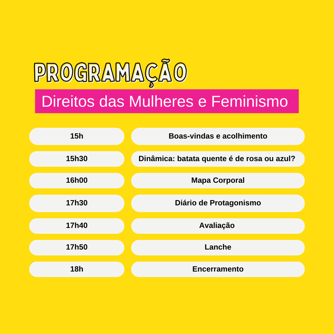 CEDECA_TO's tweet photo. Criança e adolescente do Setor Taquari, bora para o 7º Encontro da 4ª turma do Curso Protagonismo Político e Cultural? 🗣️ No dia 23 de outubro, às 15h30, no CRAS Taquari, vamos conversar sobre Direitos das Mulheres e Feminismo.
Participe! ✊💛
#CedecaGloriadeIvone #Feminismo https://t.co/2GzJvr4wIP