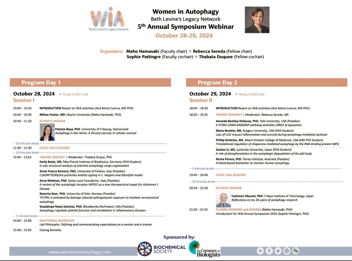 Women in Autophagy (@wautophagy) on Twitter photo ProgramAlert!!! Have you seen our updated program?? This annual meeting will be fantastic!! Are you going to miss it? Register here: forms.office.com/r/vXS654upEXThโฆ you
<a href="/BiochemSoc/">Biochemical Society</a>
and <a href="/Co_Biologists/">The Company of Biologists</a>
for your support!@patricia_boya@AIM_autophagy@autophagyuk@SEFAGIA_@Autophagy_India ProgramAlert!!! Have you seen our updated program?? This annual meeting will be fantastic!! Are you going to miss it? Register here: forms.office.com/r/vXS654upEXThโฆ you
<a href="/BiochemSoc/">Biochemical Society</a>
and <a href="/Co_Biologists/">The Company of Biologists</a>
for your support!@patricia_boya@AIM_autophagy@autophagyuk@SEFAGIA_@Autophagy_India