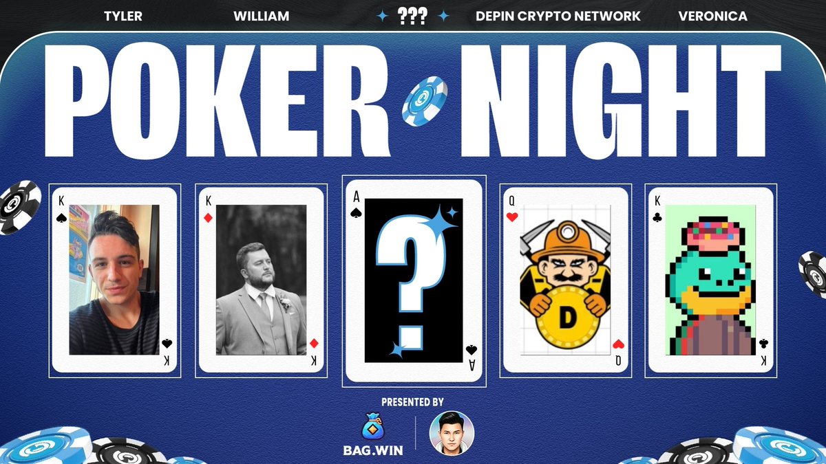Who's winning tonight's $BAG City poker night?

<a href="/tylerboscolo/">TYLΞR (austincrypto.eth|.avax)</a> 
@IsleMarauder 
<a href="/DePIN_Crypto/">Brian | Life & DePIN</a>
<a href="/VeronicaBuron/">Veronica Buron</a>
<a href="/iceyyy_gaming/">iceyyy</a>

Reply with your guess below, 5 random replies win a $20 bonus code

Tune into the live stream on X at 11pm UTC (7pm ET) to watch tonight's game