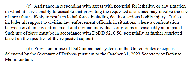 AssistedKarma's tweet image. If DoDD 5240.01 Section 3.3 a.(2.)(c.) is not removed before November 5th-

Every American should consider it a premeditated intent to conduct extrajudicial executions of American protesters as this #WeaponizedGovt did to AshliBabbitt, the POLICY.

and (d.) appears to suggest Sec