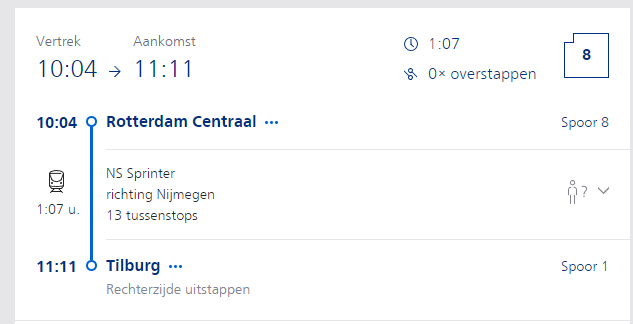 Ve1o3's tweet photo. @NS_online Hoi, vraagje.

Volgens jullie reisplanner rijd de intercity aankomend weekend niet tussen tilburg > rotterdam?
Maar een sprinter, waardoor de reistijd van 38 min opeens 1:07 is?

Staat niks van werkzaamheden https://t.co/QoCxj7sYrC