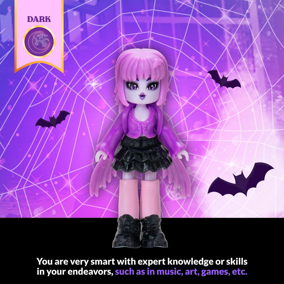 ✨ In Royale High, every student takes the entrance exam to discover their element, and our dolls are no exception! Swipe to learn more about the Dark element! 🖤

#RoyaleHigh #Jazwares