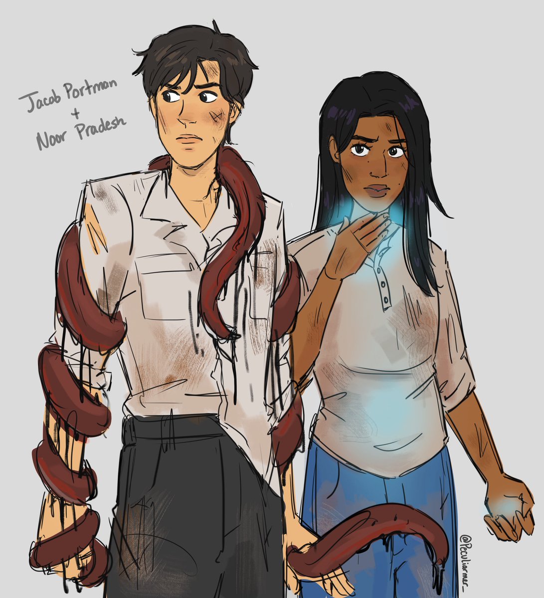 peculiarmer's tweet photo. My interpretation of Jacob and Noor from the peculiar series! Also, I thought I would tackle Jacob’s transformation into a hollow from those last chapters 😭🙏🏼 #thedesolationofdevilsacre https://t.co/rOoPd50zZ8
