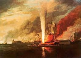 On the evening of October 22, 1777, Hessian Colonel von Donop attacked Fort Mercer near Philadelphia. Donop was mortally wounded and the Germans were repulsed. To make matters worse, two British warships that squeezed through a narrow gap in the cheveaux-de-frise were attacked by