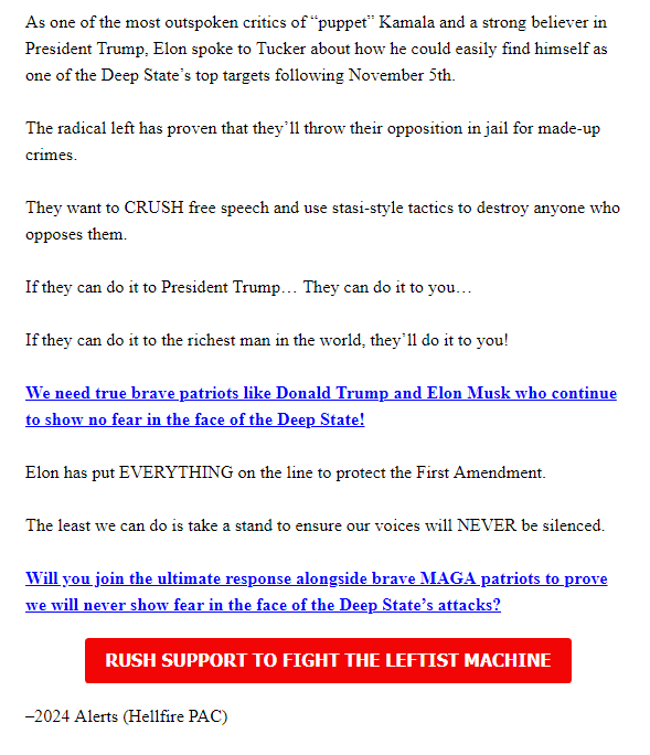 RepublicanMail's tweet image. Links to secure.winred.com/hellfire-pac/w…