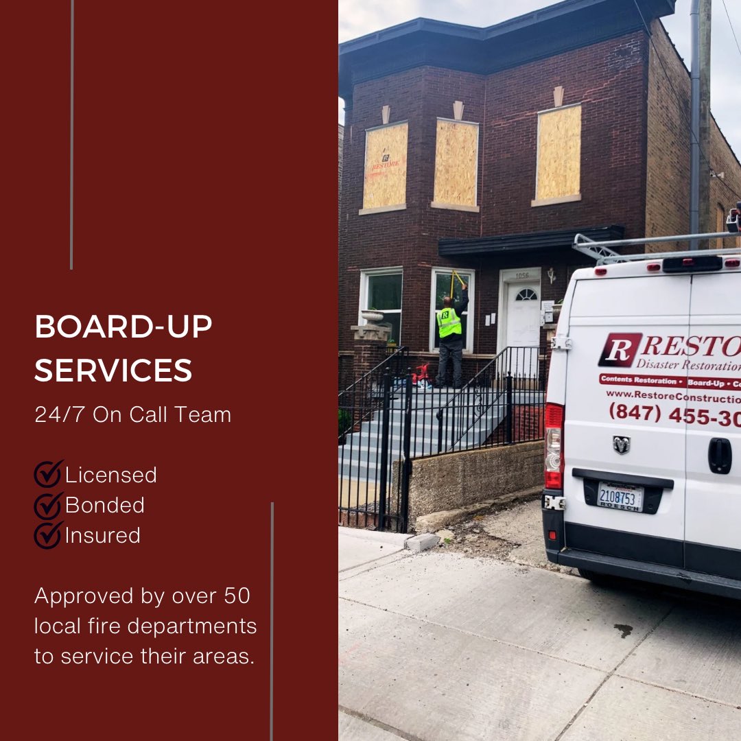 RestoreChicago's tweet image. Storms, fires, and vandalism are among the possible reasons you may need a board-up service. Restore is approved by over 50 municipalities to service in their area. 🤙🏻☎️ 🛠️#chicagobusinessowner #chicagoagent #chicagobroker #chicagorealestate