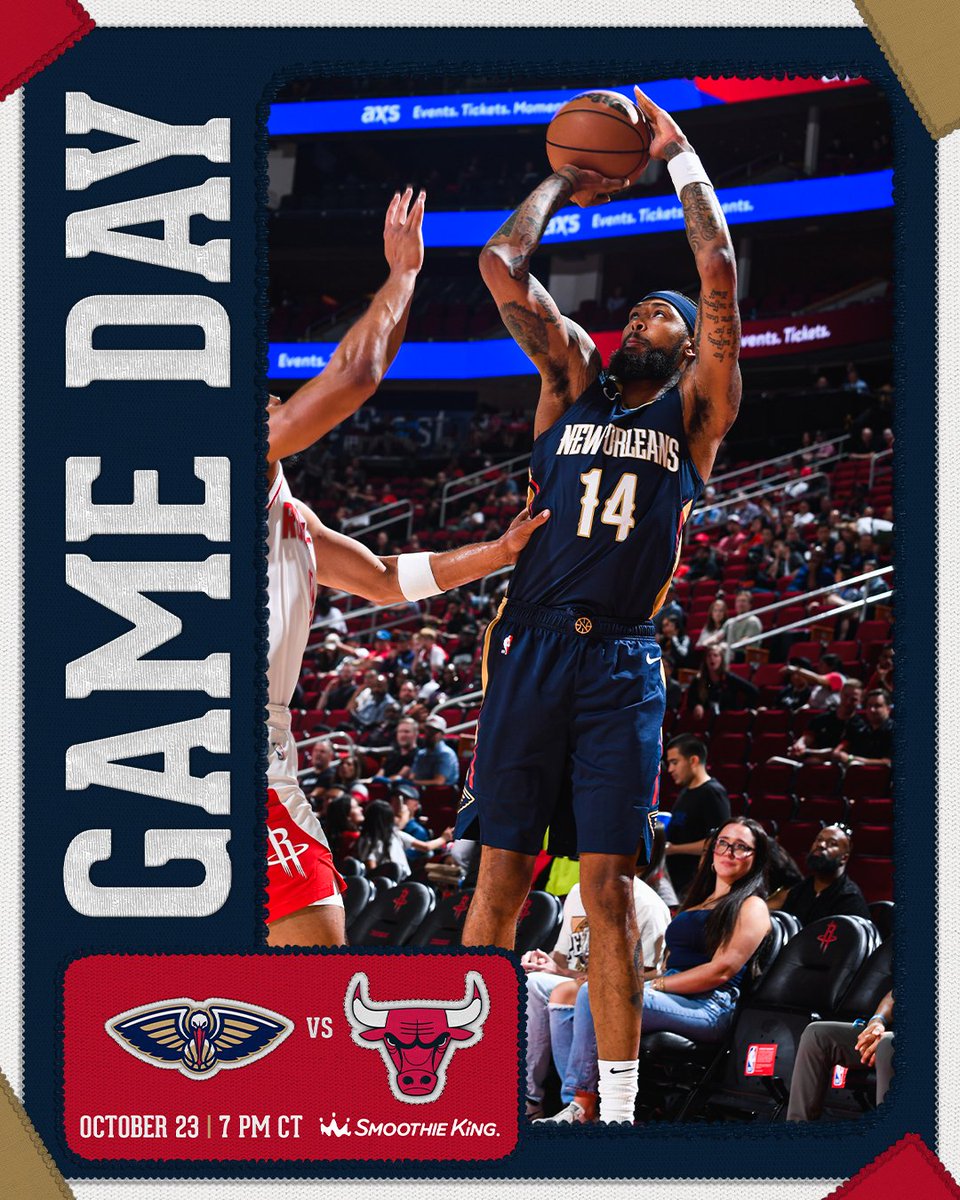 PelicansNBA's tweet photo. BACK IN THE BLENDER   

🏀 Bulls
📺 GCSEN/ @FOX8NOLA
📻 @WWLAMFM
⏰ 7 PM CT

 #Pelicans | @SmoothieKing https://t.co/mjSSiA4B7R
