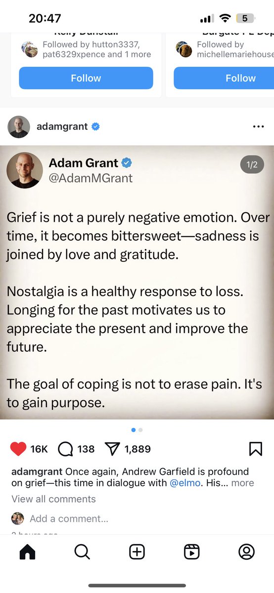 Love this from <a href="/AdamMGrant/">Adam Grant</a> - in my grief season, I’m hopeful for the time when it becomes joined by love and gratitude