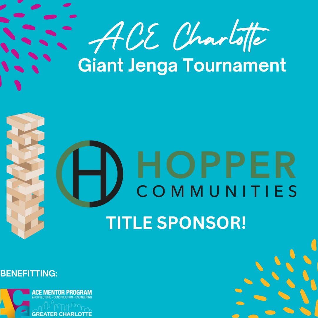 Without our sponsors we could not have the ACE Charlotte Giant Jenga Tournament! 

Thank you to our title sponsor Hopper Communities for sponsoring our event. We cannot thank you all enough for the support!
