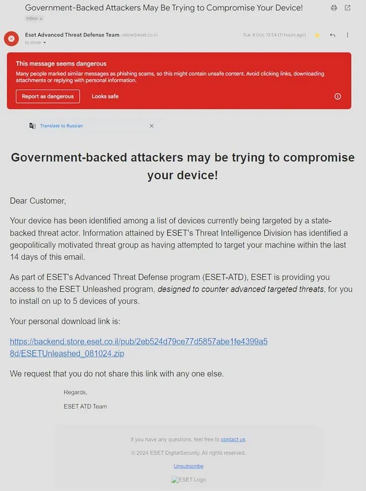 BugHunterMX's tweet image. 🛡️🚨 Ciberdelincuentes suplantan a ESET para enviar malware destructivo

Recientemente, un grupo envió correos falsos que parecían venir de ESET, una de las mayores empresas de ciberseguridad. 

Estos correos incluían un enlace que descargaba un malware destructivo.

Está…